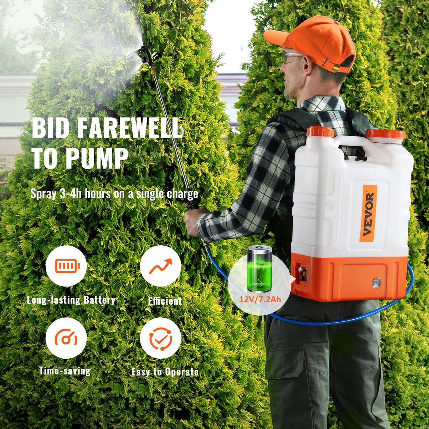 Battery backpack sprayer wand and trigger close-up