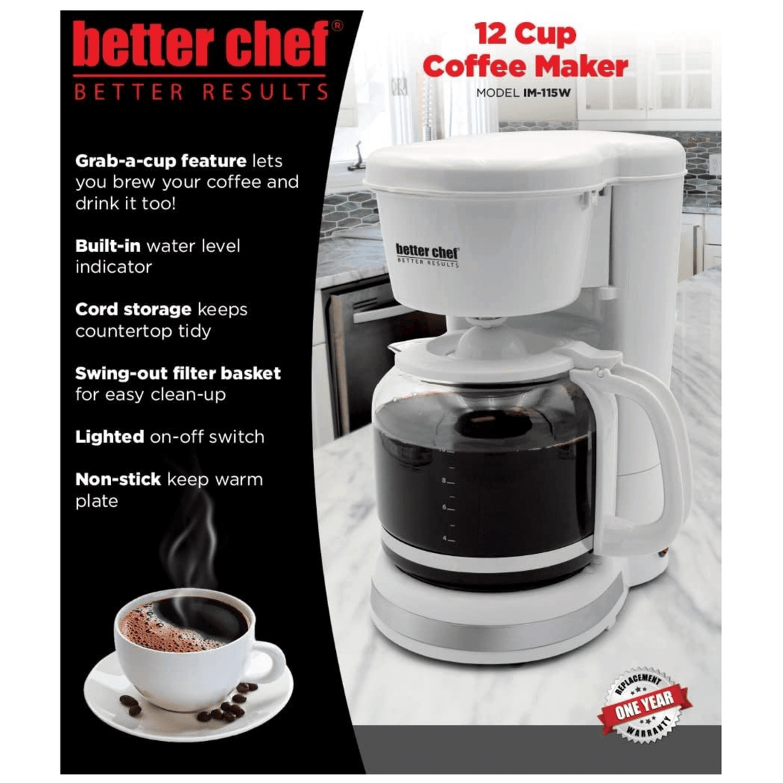 Better Chef 12-cup coffee maker with carafe and warming plate, additional view 9