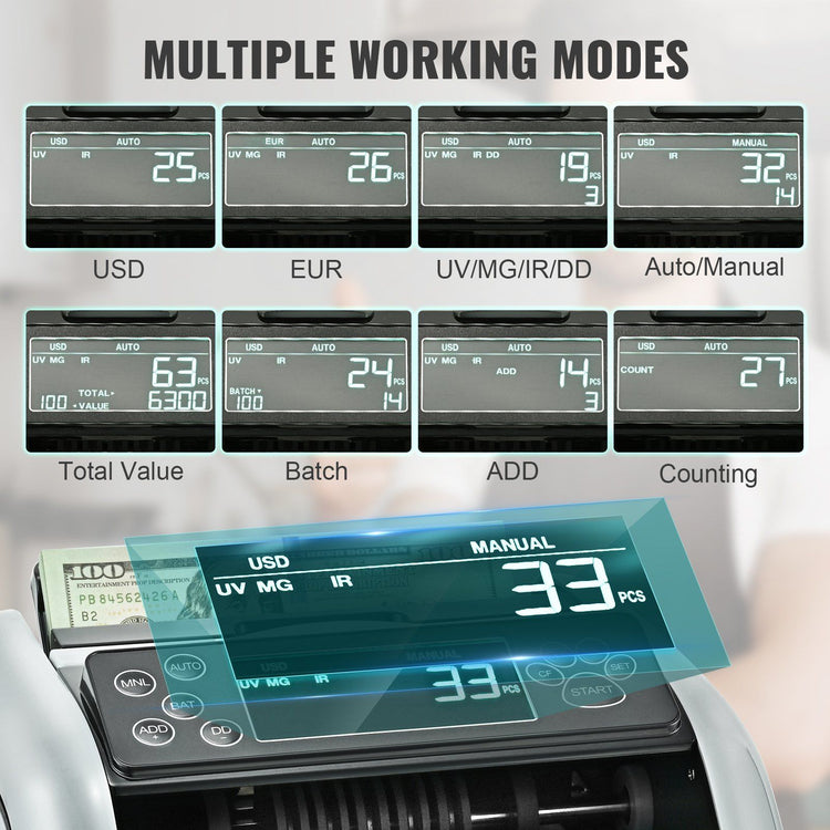 bill counter with counterfeit detection at a retail register counter