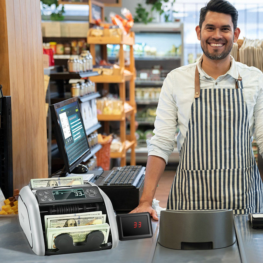 bill counter with counterfeit detection in a small business setting