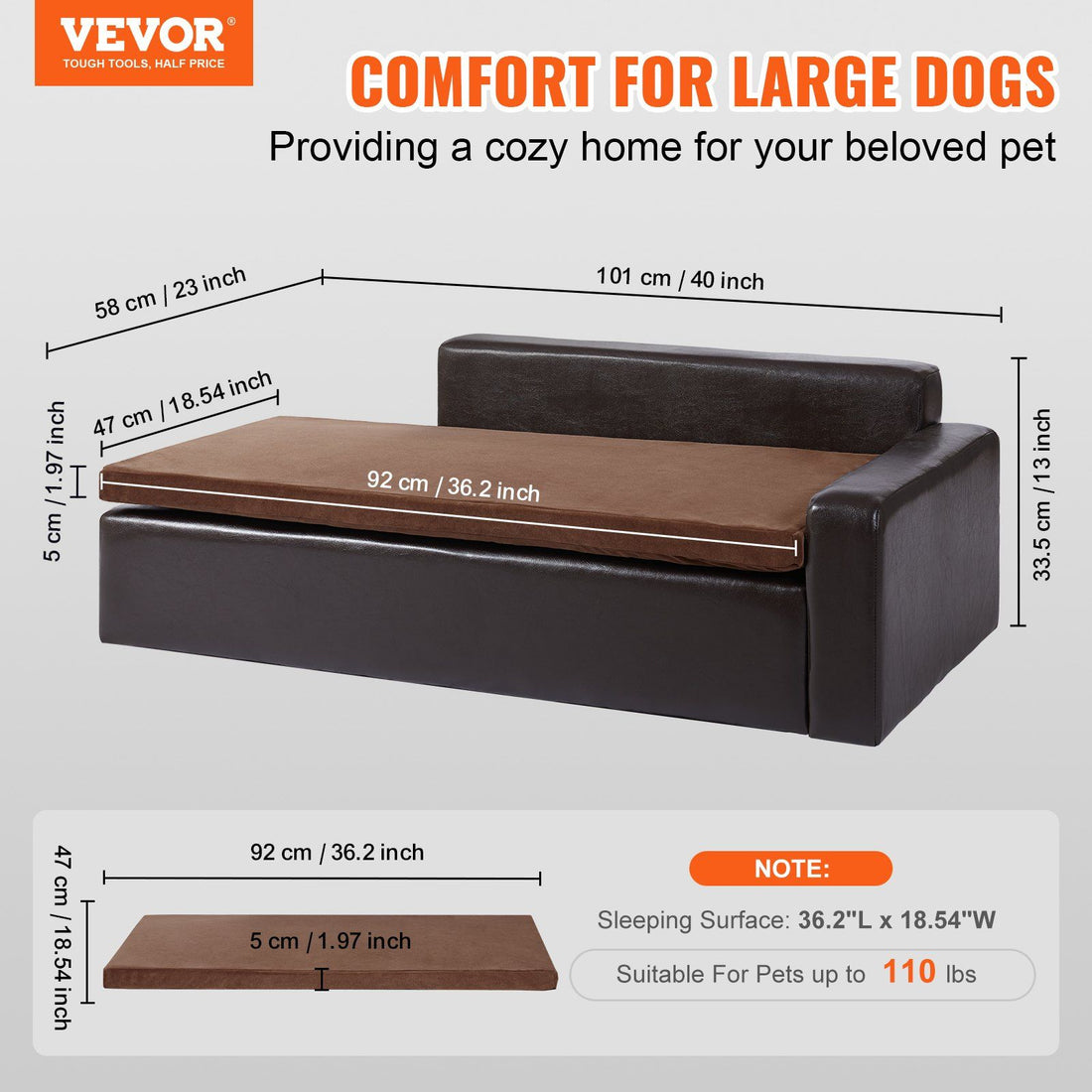 Black leather pet sofa bed side view