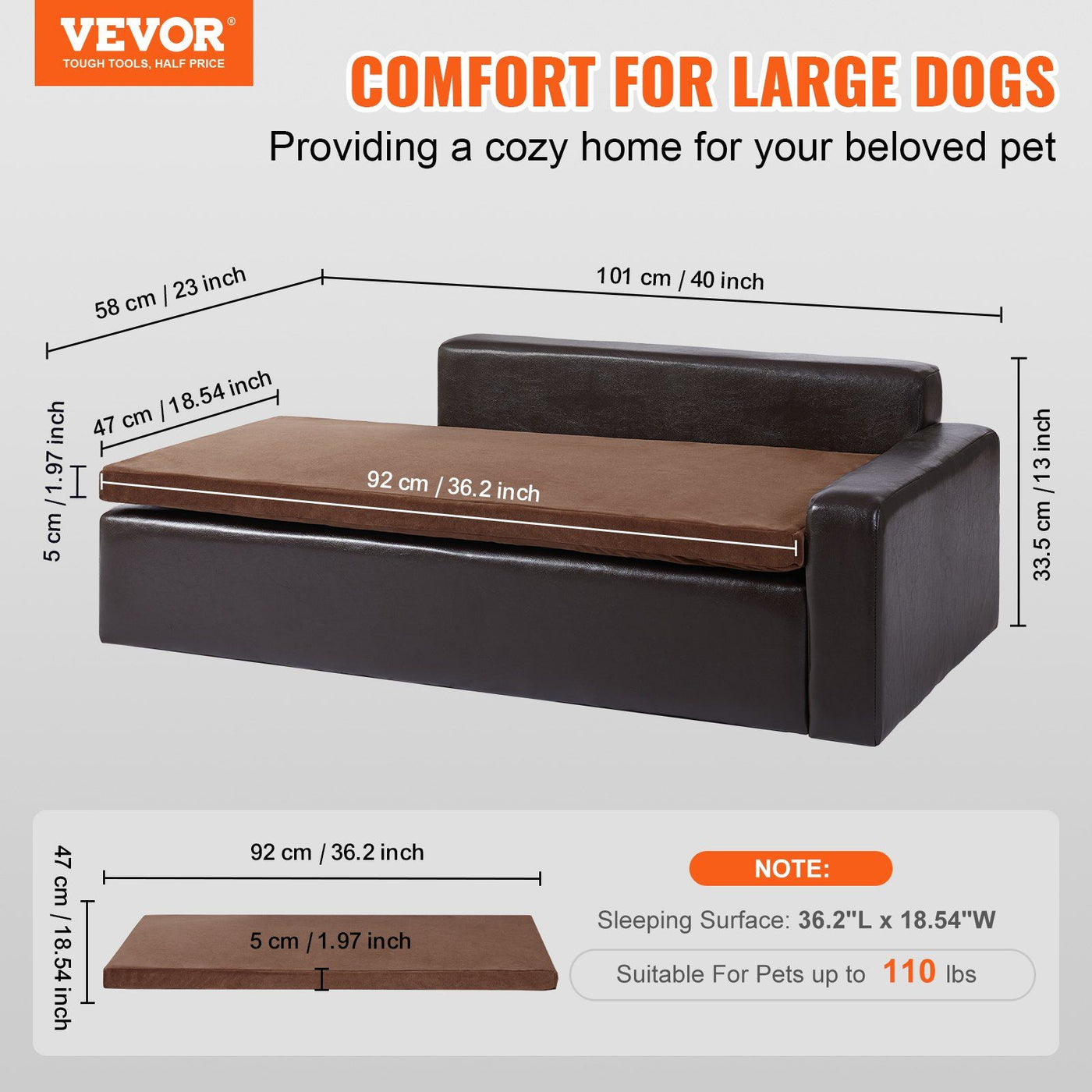 Black leather pet sofa bed side view