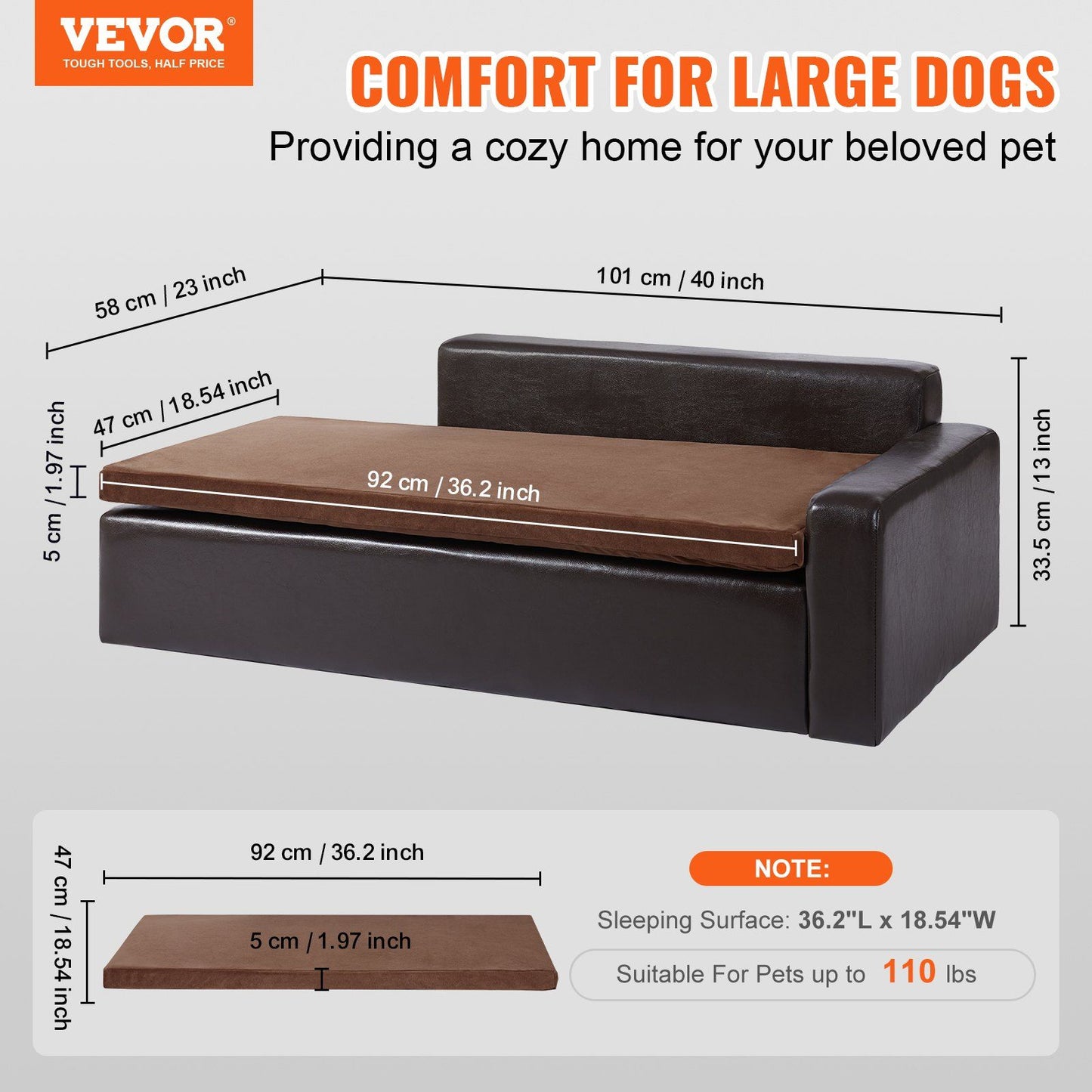 Black leather pet sofa bed side view