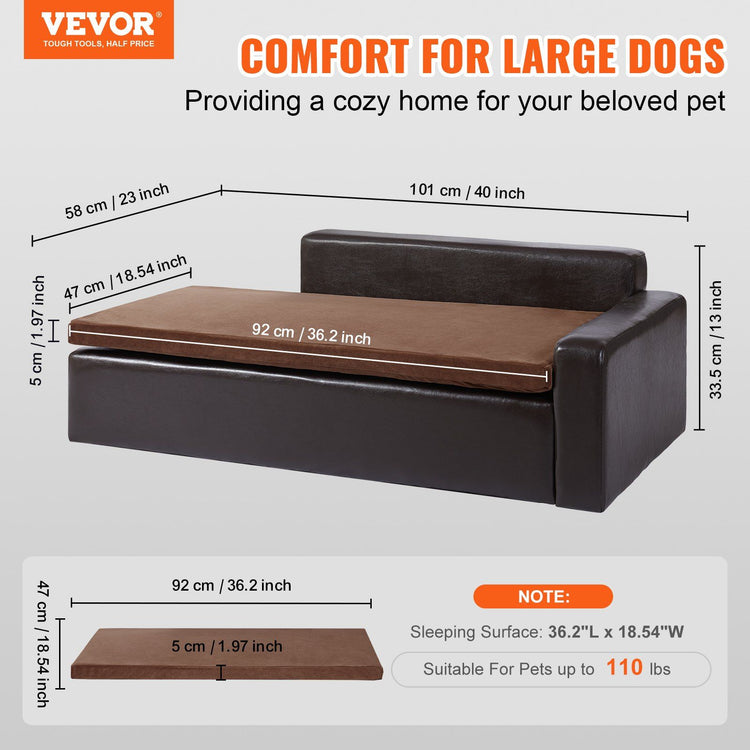 Black leather pet sofa bed side view