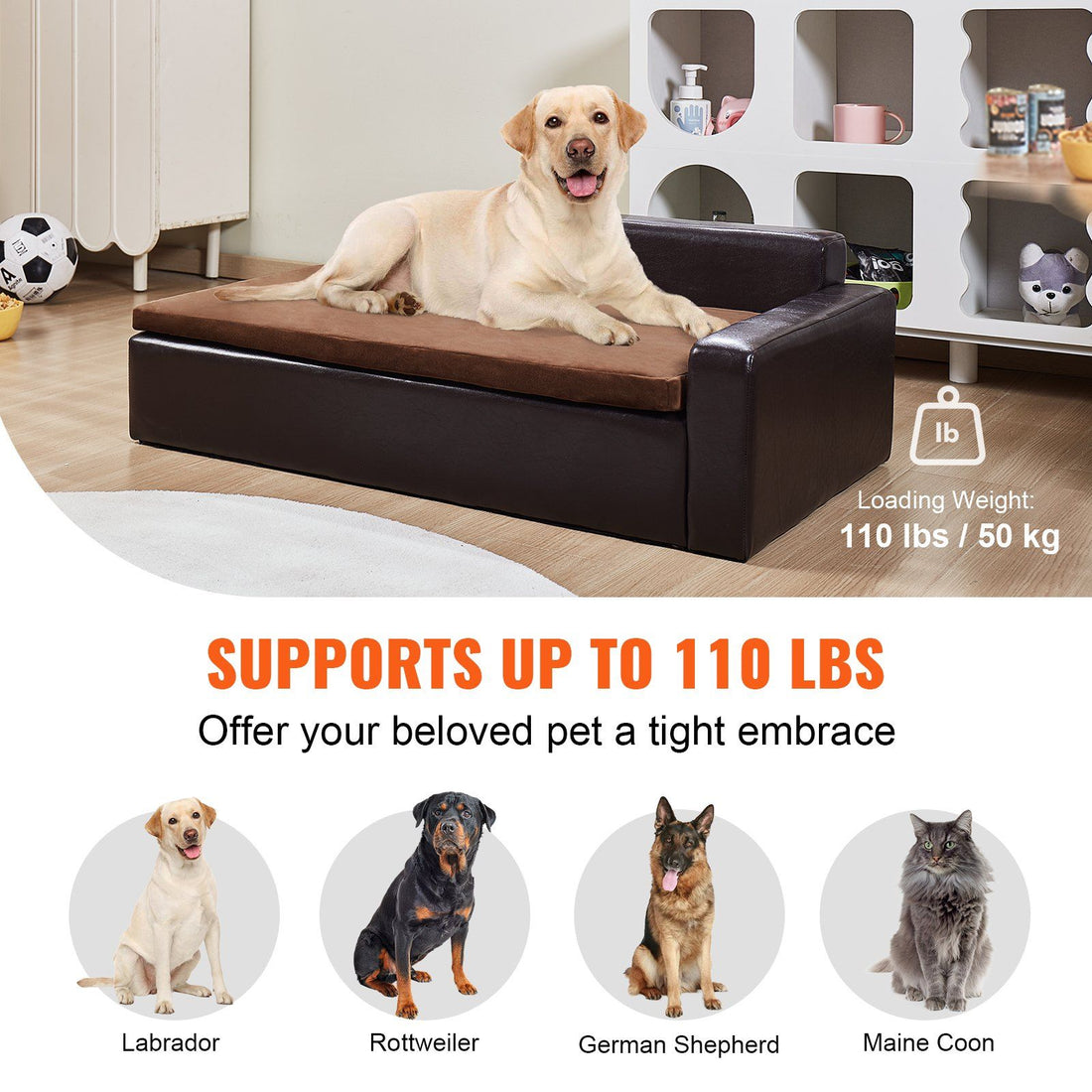 Black leather pet sofa bed close-up detail