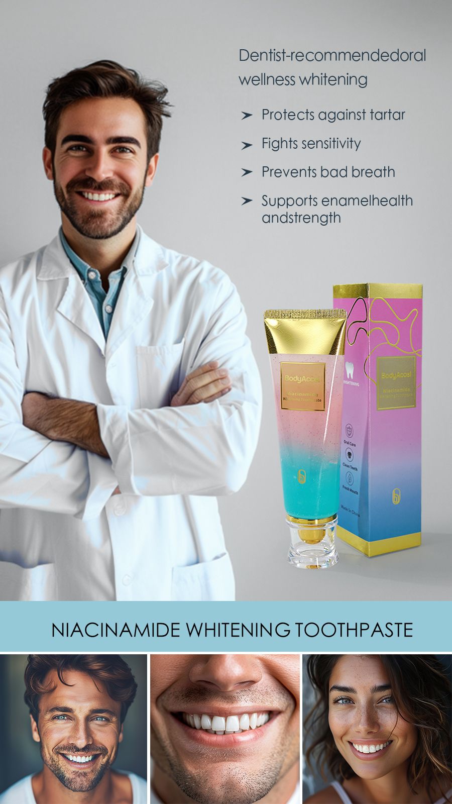 Niacinamide Whitening Toothpaste on toothbrush