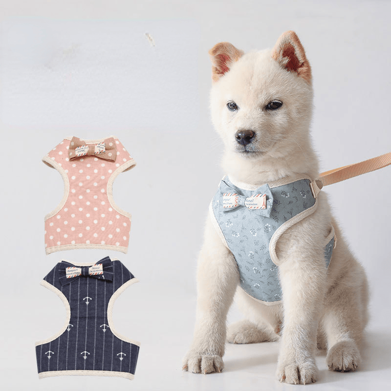 Bowknot pet harness in pink dot print