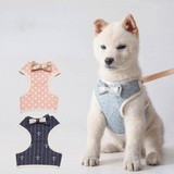 Bowknot pet harness in pink dot print