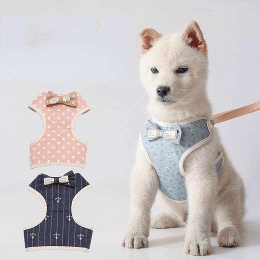 Bowknot pet harness in pink dot print