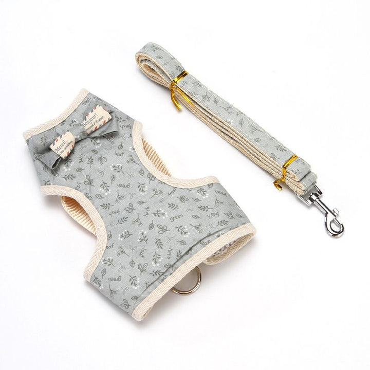 Bowknot pet harness vest with matching leash
