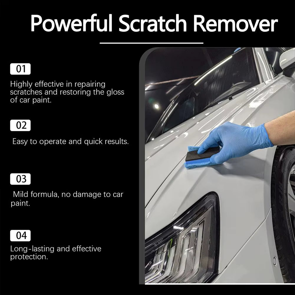 Car scratch remover used on door panel close-up