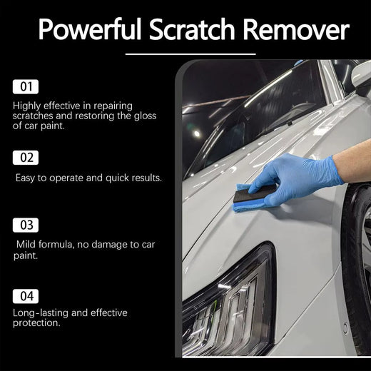 Car scratch remover used on door panel close-up