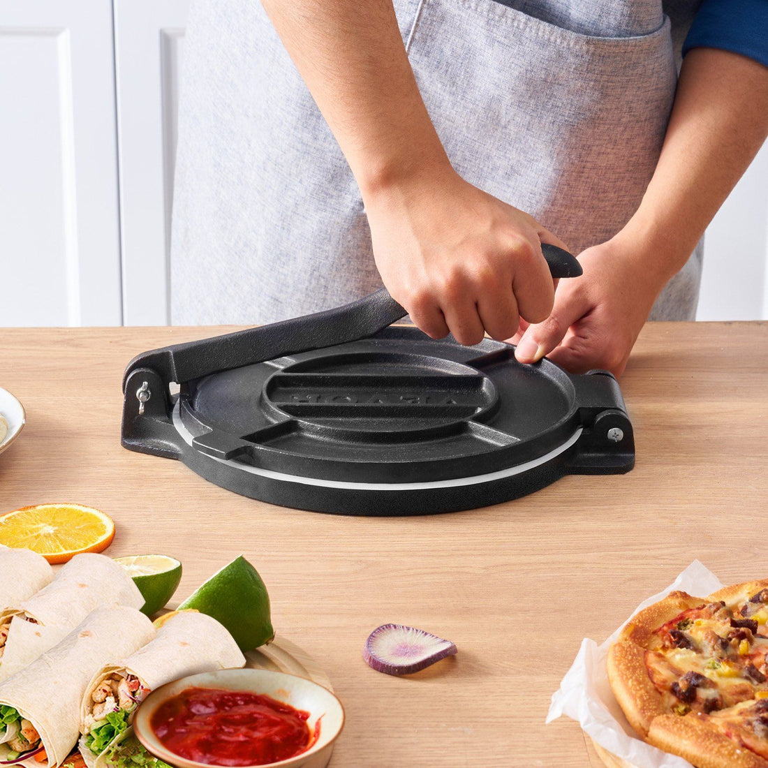 Cast Iron Tortilla Press 10-Inch detail view, cast iron tortilla press