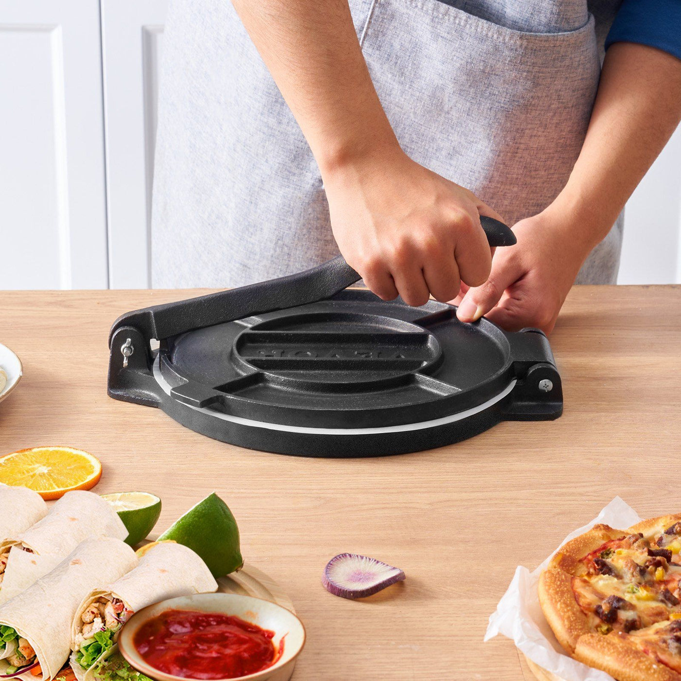 Cast Iron Tortilla Press 10-Inch detail view, cast iron tortilla press