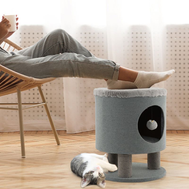 Cat condo with scratch posts side view