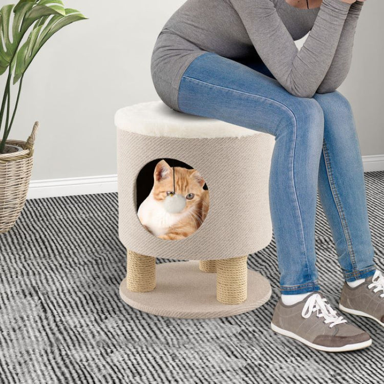 Cushioned cat bed showing the scratching post detail