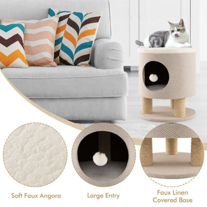 Cat condo placed in a living room corner