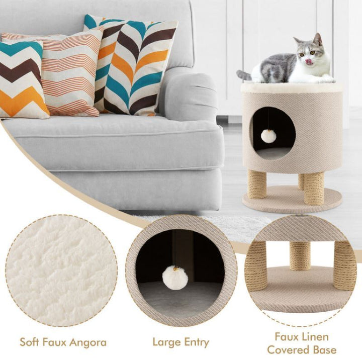 Cat condo placed in a living room corner