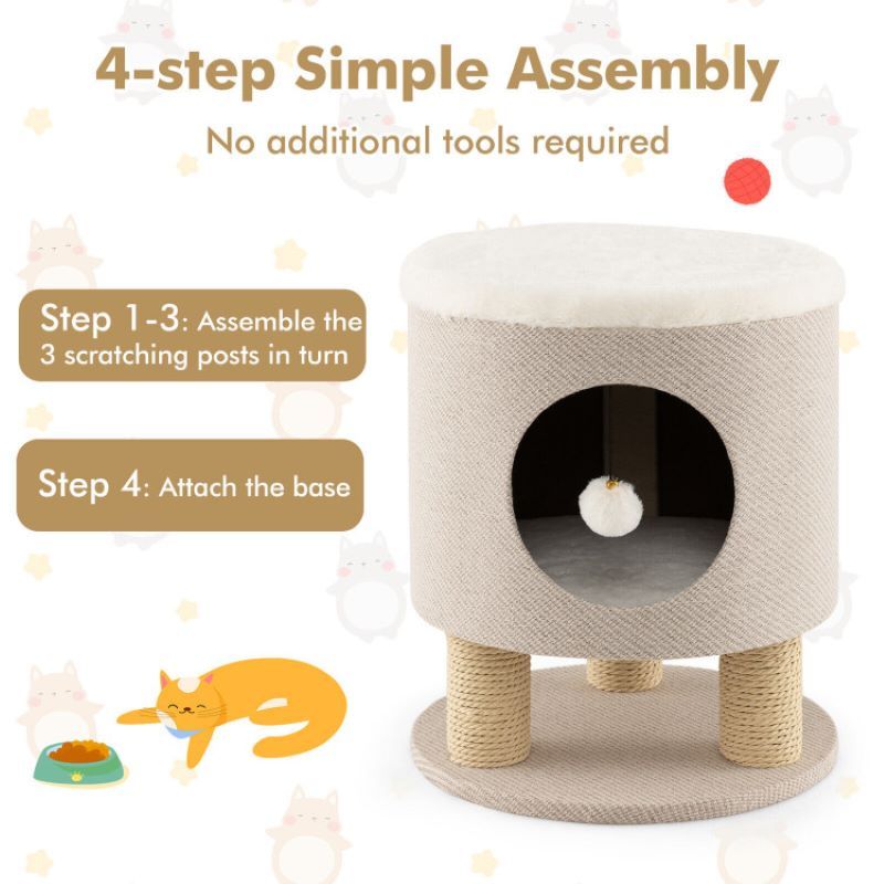 Cat bed scratching post top angle view