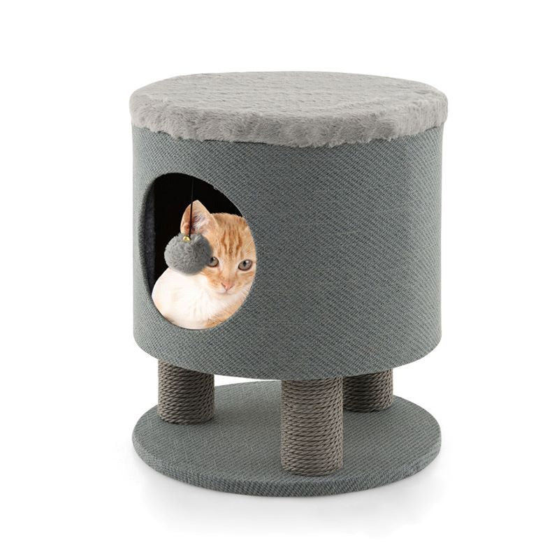 Gray cat bed condo close-up detail