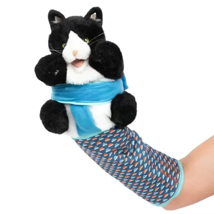 Cat wrestler glove, cat biting during play session
