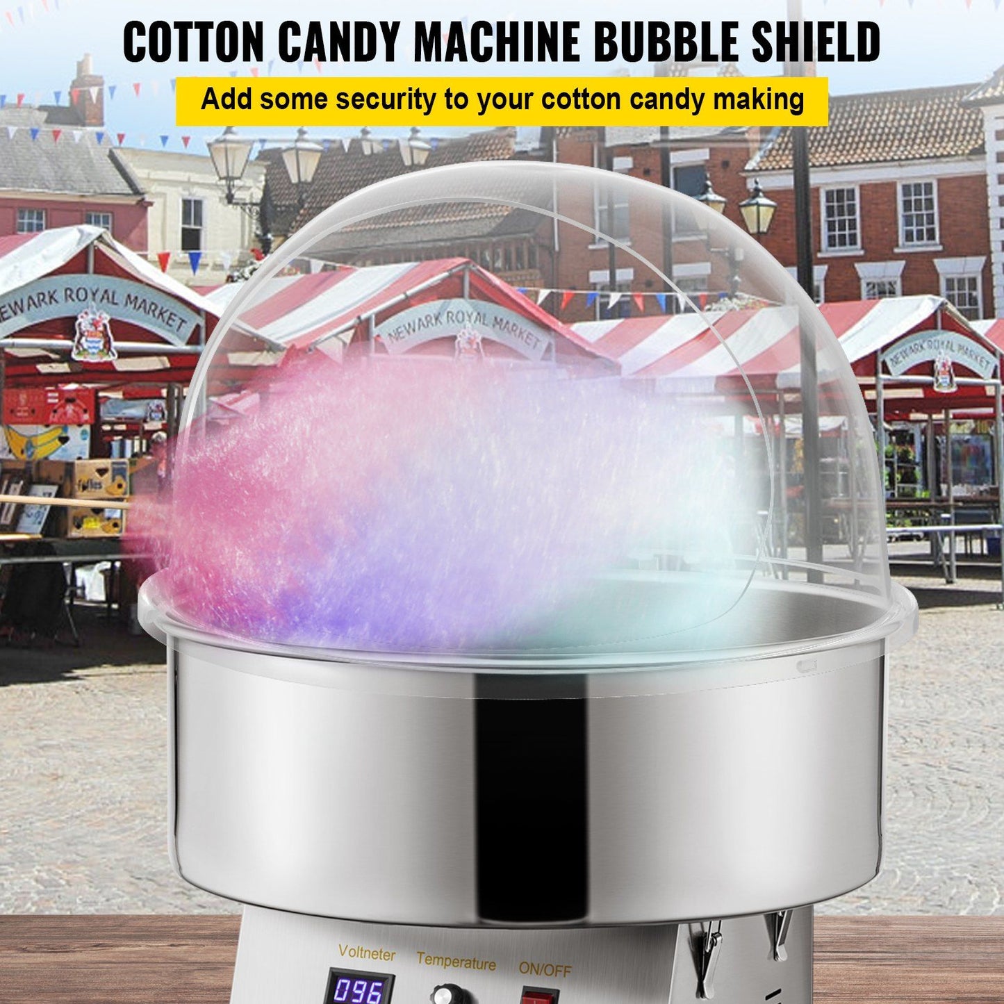 Clear Cotton Candy Machine Shield angled detail view, cotton candy machine shield