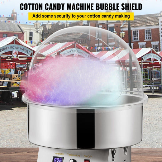 Clear Cotton Candy Machine Shield angled detail view, cotton candy machine shield