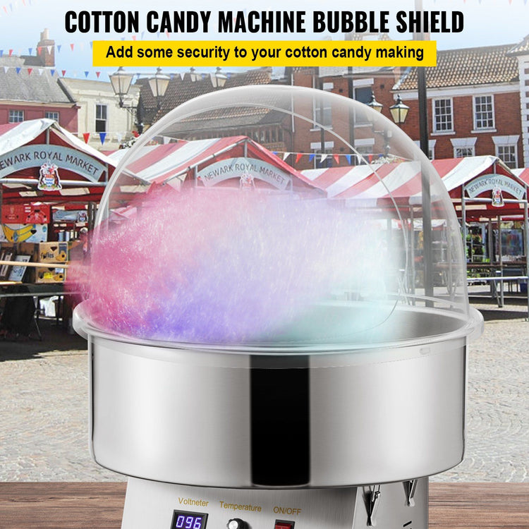 Clear Cotton Candy Machine Shield angled detail view, cotton candy machine shield