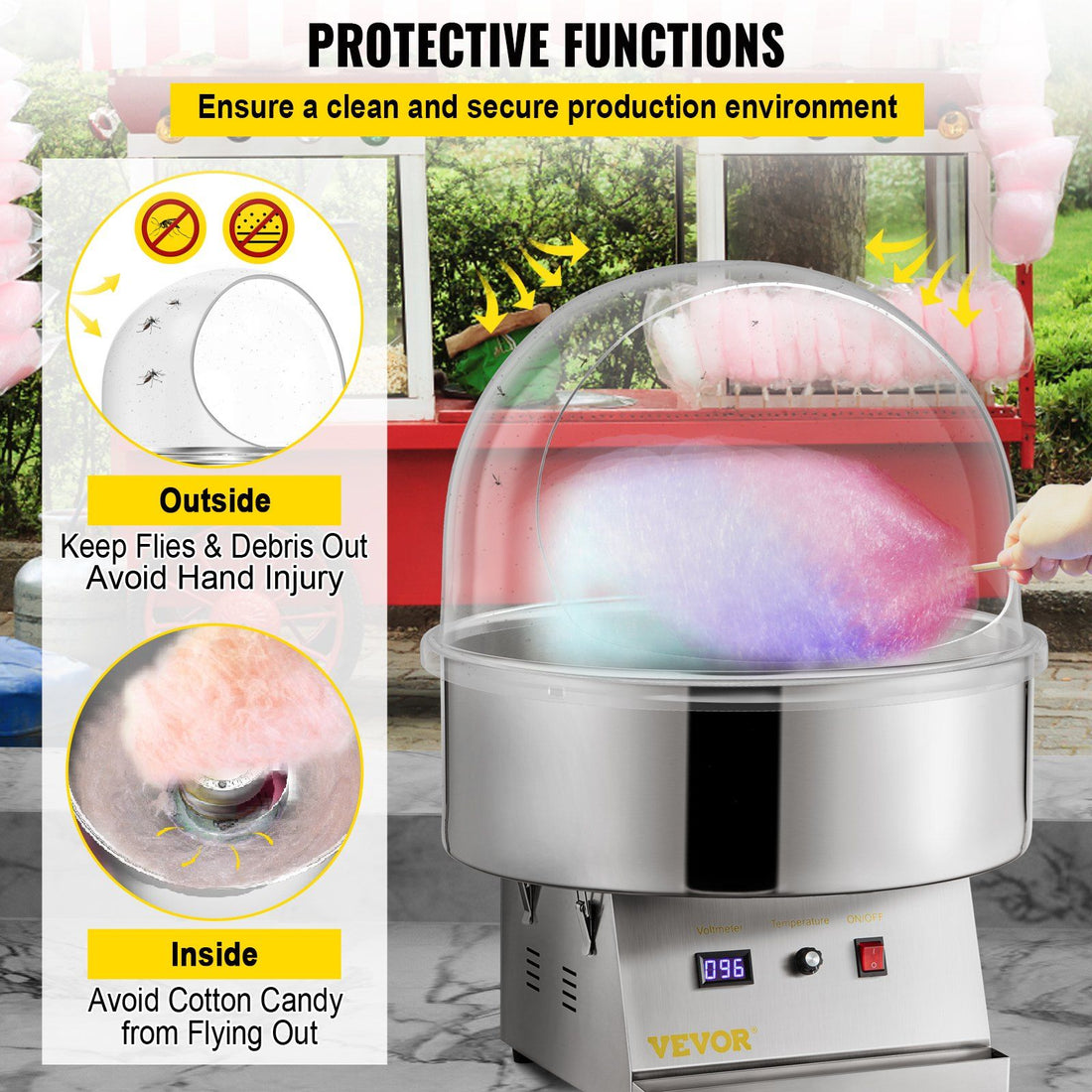 Clear Cotton Candy Machine Shield scale view, cotton candy machine shield