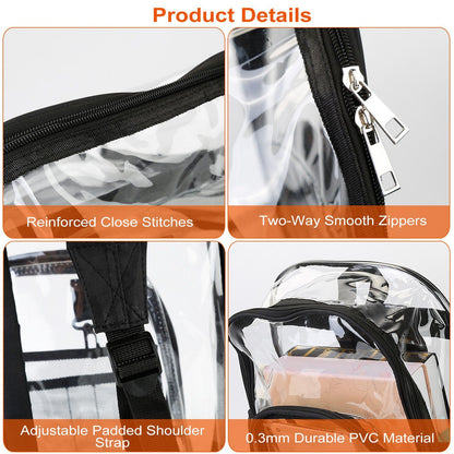 Clear PVC backpack side view with reinforced strap detail