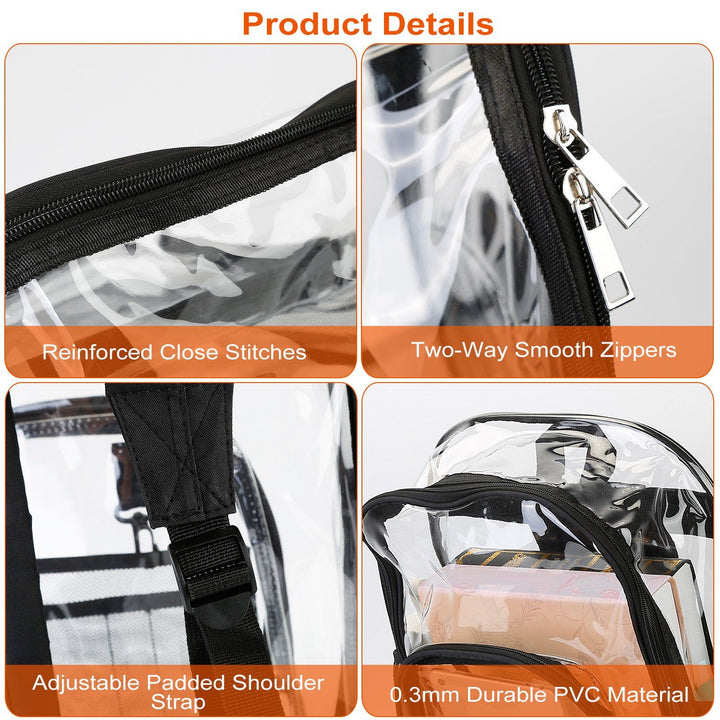 Clear PVC backpack side view with reinforced strap detail