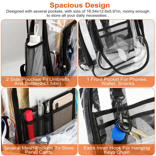 Transparent PVC backpack interior compartment shown empty