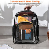 Heavy-duty clear backpack front zipper detail close-up