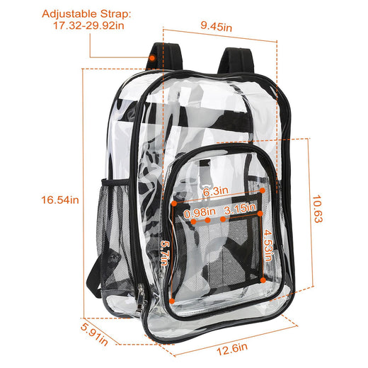 Transparent PVC backpack shoulder strap padding detail