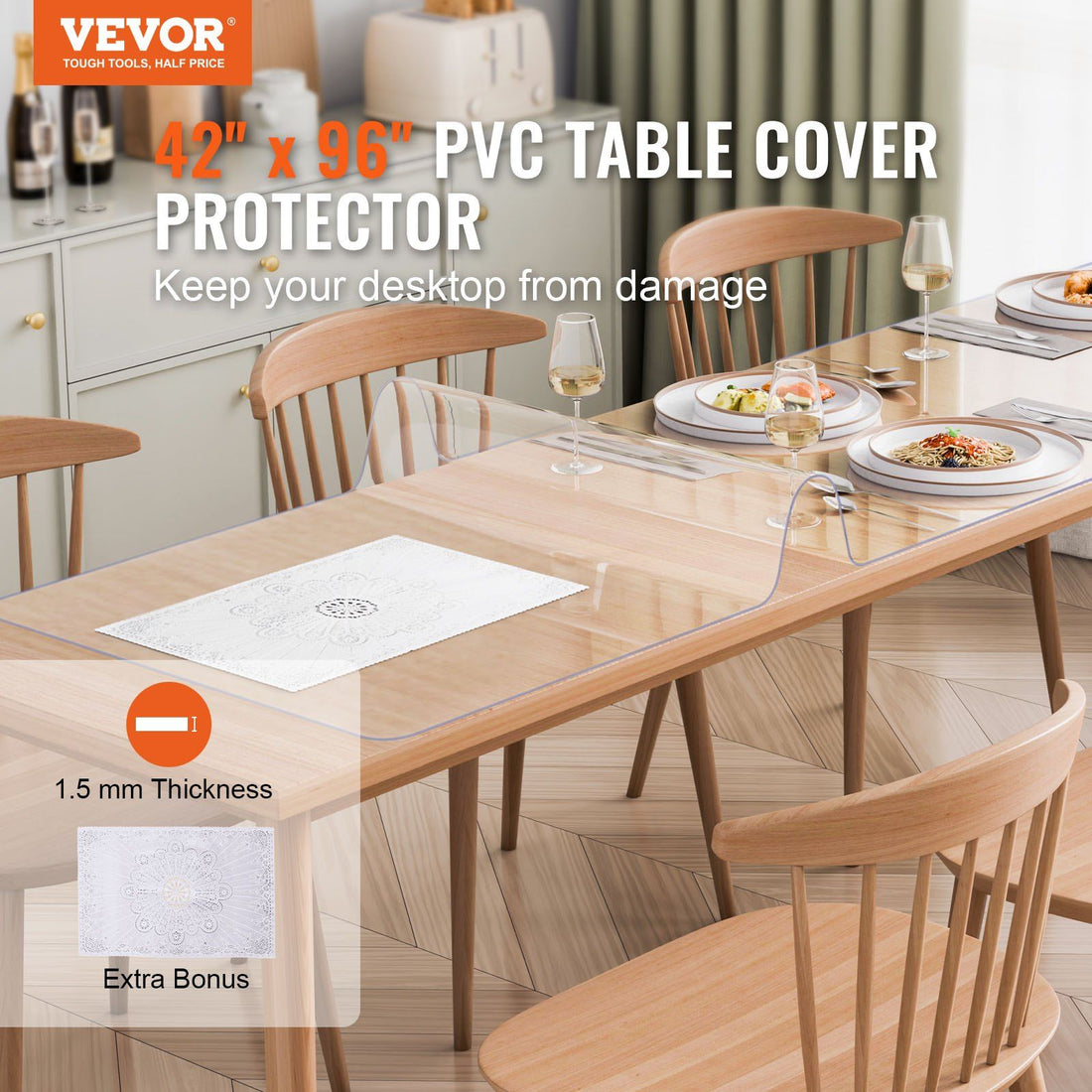 Clear PVC desk protector mat detail view