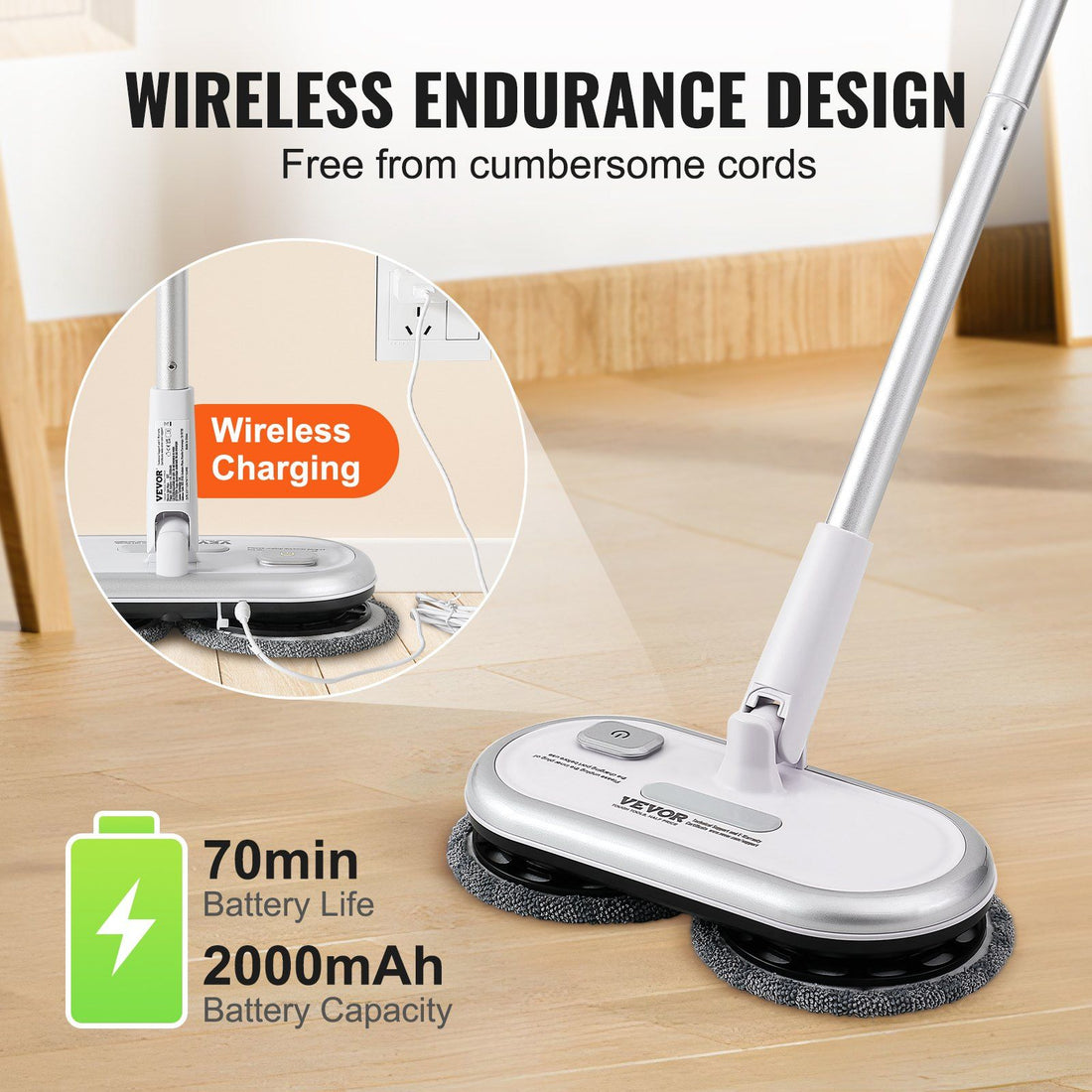 Arbasa Cordless Electric Spin Mop Cleaner component layout