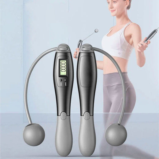 Cordless jump rope with weighted handles in grey
