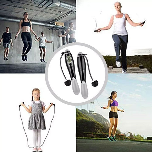 Smart skipping rope tracker showing jumps and calories