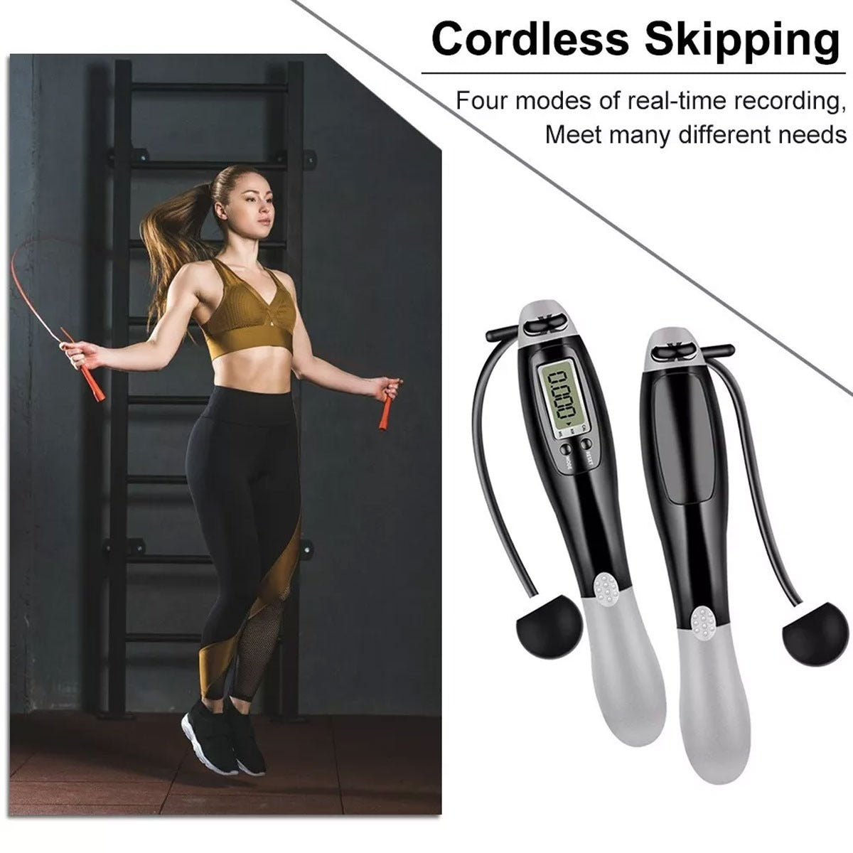 Cordless jump rope handle ergonomic grip