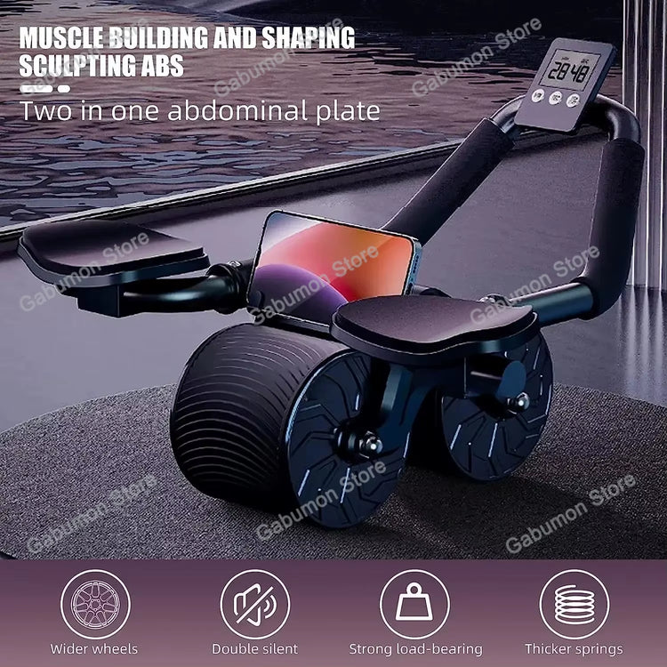 Abdominal roller in use on a mat, core workout