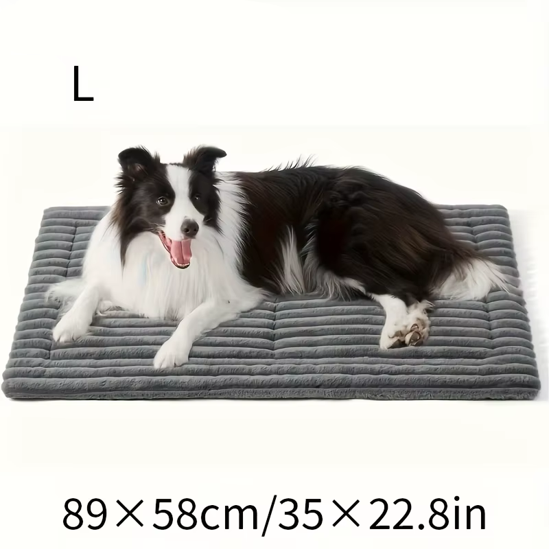 Plush dog bed mat shown in living room corner