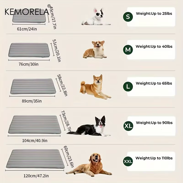 Dog bed mat size comparison S to XXL