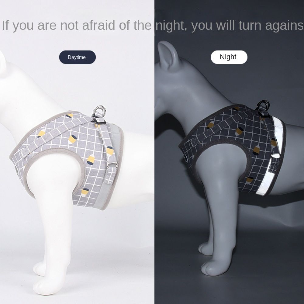 Dog harness and leash set with reflective vest, full view