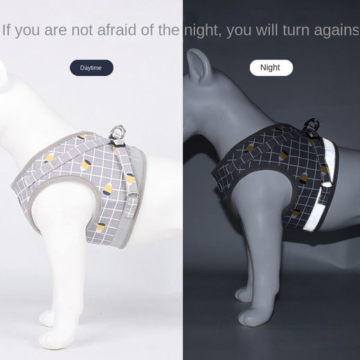 Dog harness and leash set with reflective vest, full view
