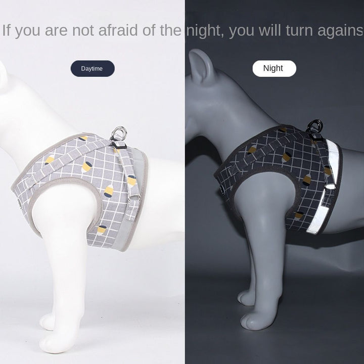 Dog harness and leash set with reflective vest, full view