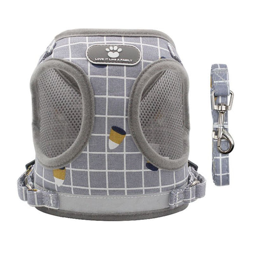 Reflective strips on dog harness vest close-up