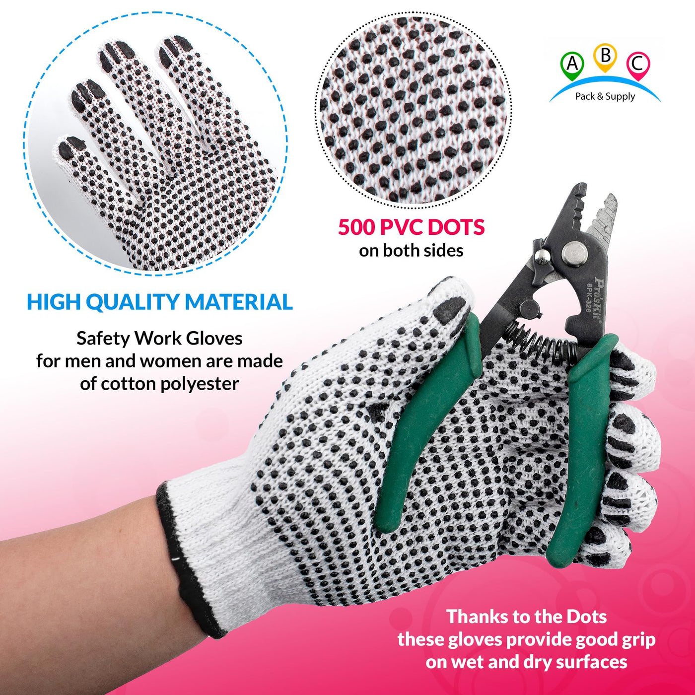 Double-Sided PVC Grip Work Gloves packaging