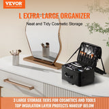 Rolling Makeup Train Case open showing three storage tiers