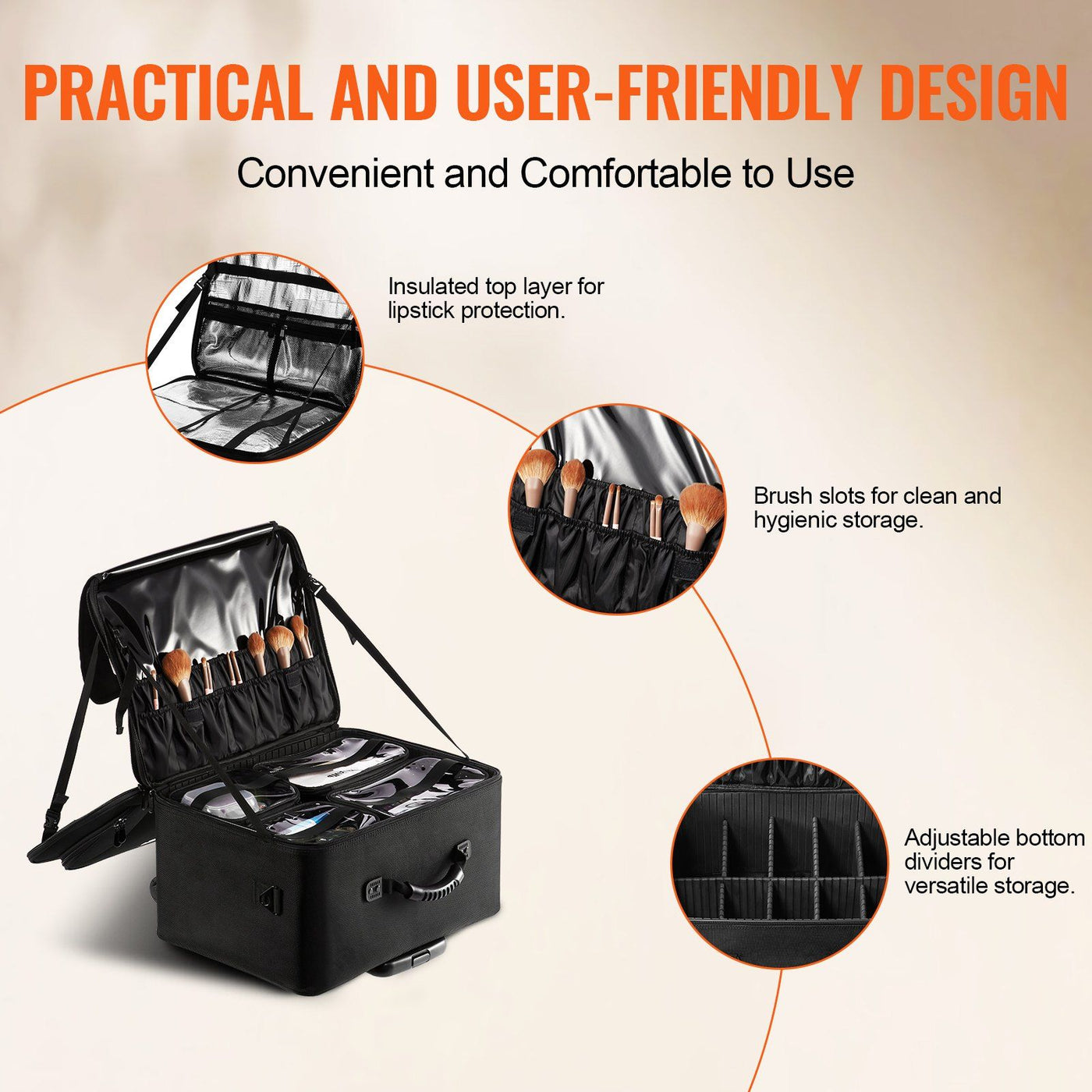 Rolling Makeup Train Case lever-type latch closure