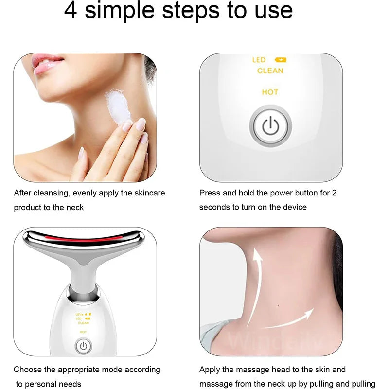 Face and neck LED massager with charging cable